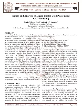 Design and Analysis of Liquid Cooled Cold Plates using CAD Modeling