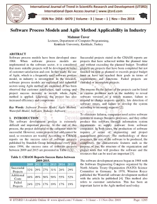 Software Process Models and Agile Method Applicability in Industry