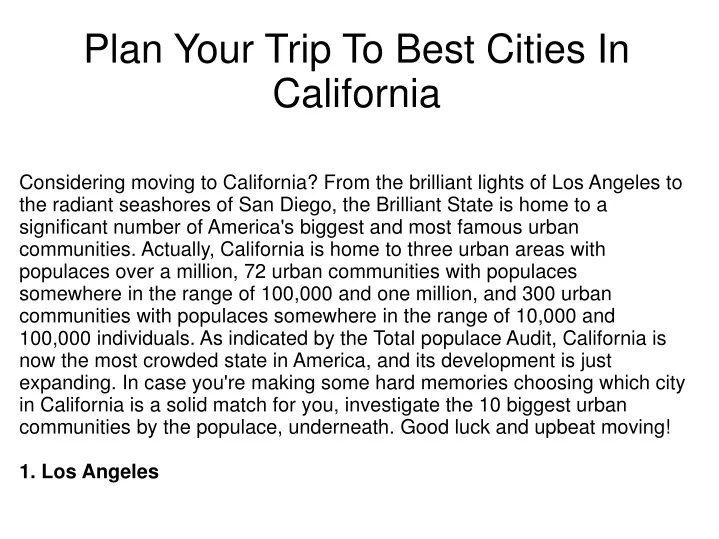 plan your trip to best cities in california