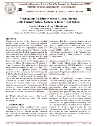 Mechanisms for Effectiveness A Look Into the Child Friendly School System in Junior High School