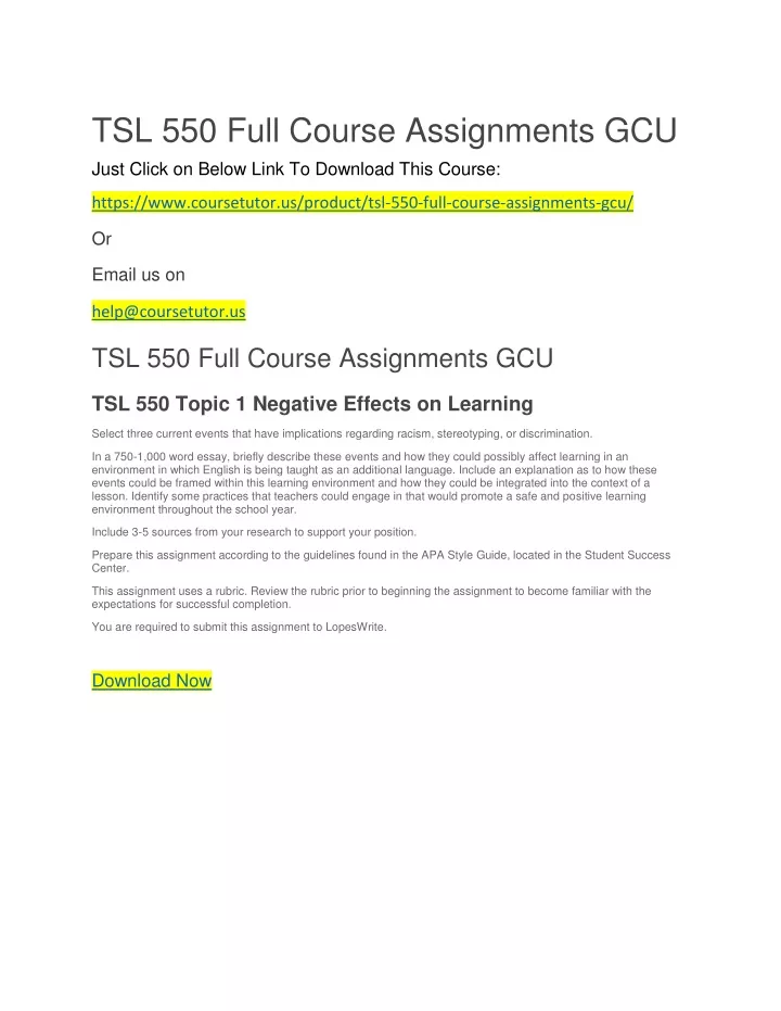 tsl 550 full course assignments gcu
