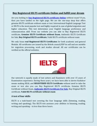 Buy Registered IELTS certificate Online and fulfill your dream