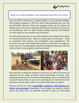 Book your Africa Holiday Tour Packages from This Way Africa