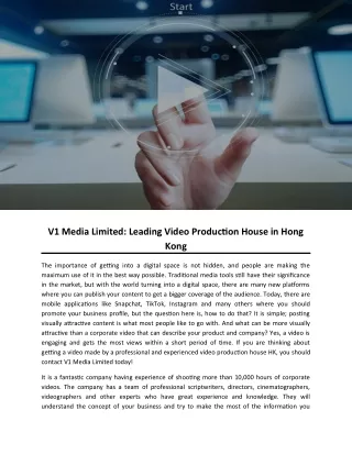 V1 Media Limited: Leading Video Production House in Hong Kong