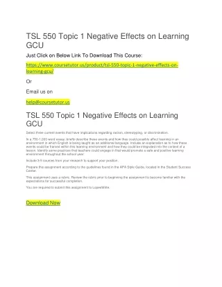 TSL 550 Topic 1 Negative Effects on Learning GCU