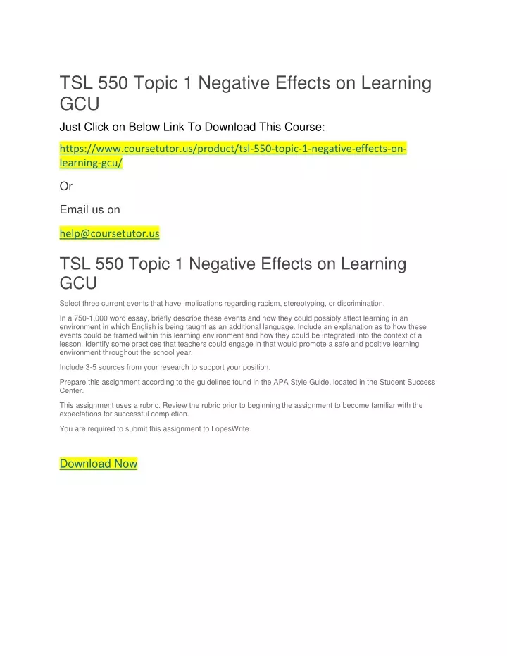 tsl 550 topic 1 negative effects on learning