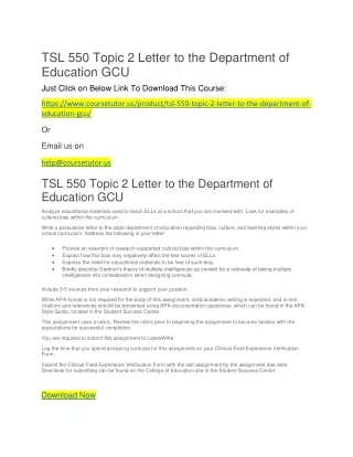 TSL 550 Topic 2 Letter to the Department of Education GCU