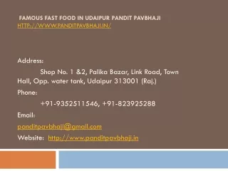 Famous Fast Food in Udaipur Pandit Pavbhaji