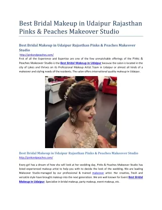 Best Bridal Makeup in Udaipur Rajasthan Pinks & Peaches Makeover  Studio