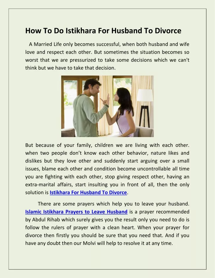 how to do istikhara for husband to divorce