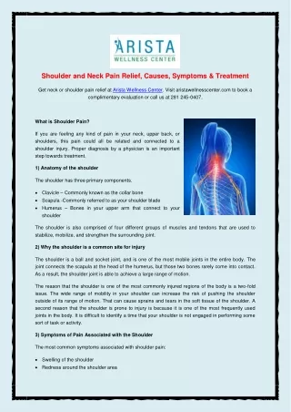 Shoulder and Neck Pain Relief, Causes, Symptoms & Treatment