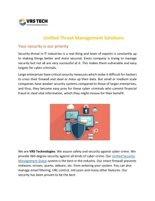 Unified Threat Management Solutions Dubai