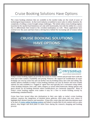 Cruise Booking Solutions Have Options