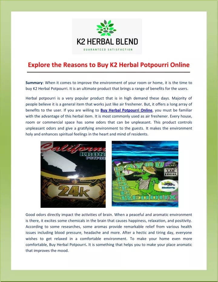 explore the reasons to buy k2 herbal potpourri
