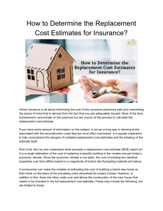 How to Determine the Replacement Cost Estimates for Insurance?