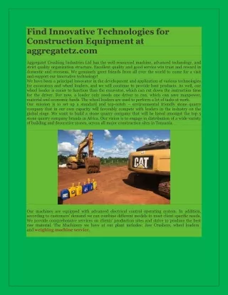 Find Innovative Technologies for Construction Equipment at aggregatetz.com