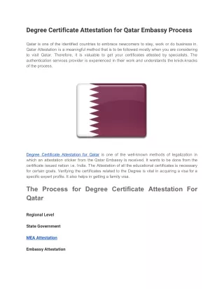 Degree Certificate Attestation for Qatar Embassy Process