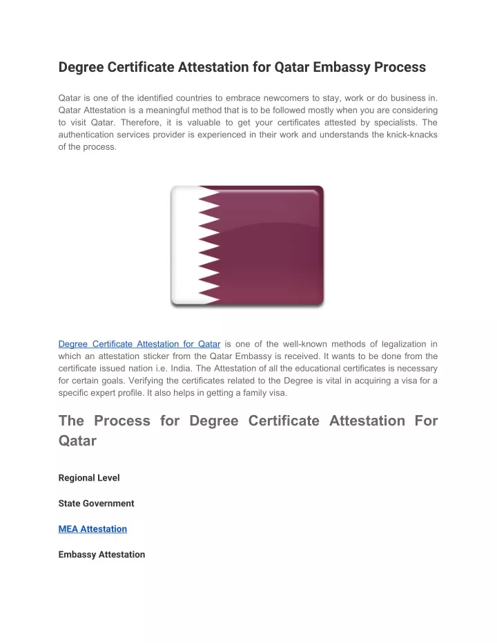 degree certificate attestation for qatar embassy