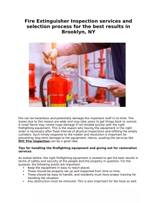 Fire Extinguisher Inspection services and selection process for the best results in Brooklyn, NY