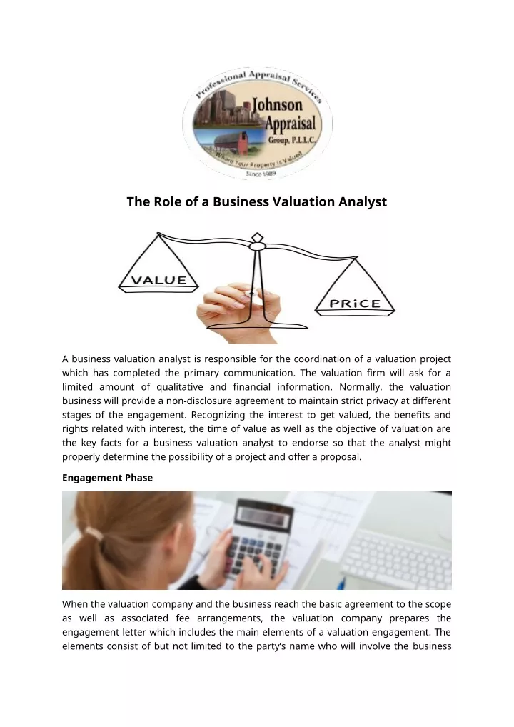 the role of a business valuation analyst