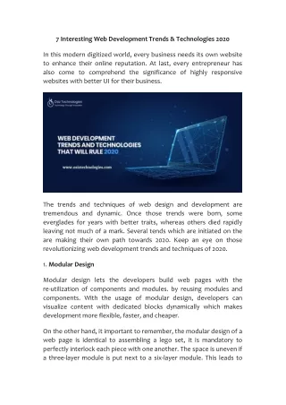 Web Development Trends 2020 | Osiz Technologies