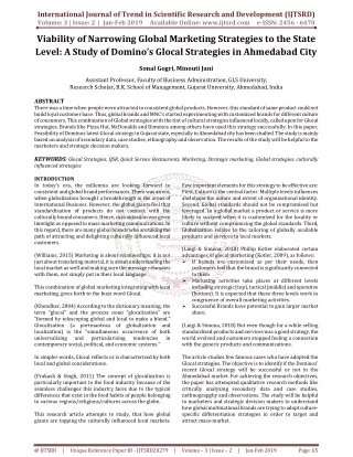 Viability of Narrowing Global Marketing Strategies to the State Level A Study of Domino's Glocal Strategies in Ahmedabad