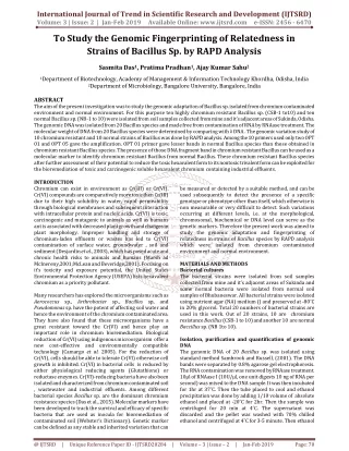 To Study the Genomic Fingerprinting of Relatedness in Strains of Bacillus Sp. by RAPD Analysis