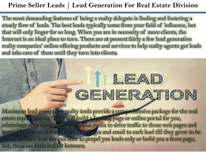 prime seller leads lead generation for real