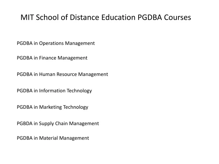 mit school of distance education pgdba courses