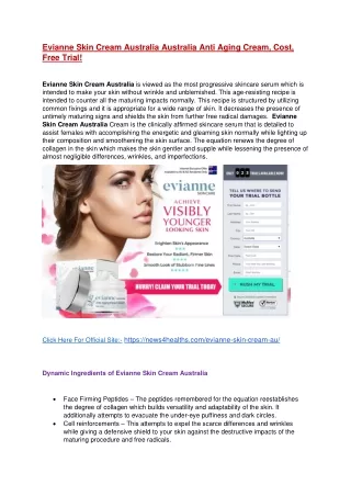 Evianne Skin Cream Australia Anti Aging Cream, Cost, Free Trial!