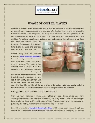 Usage of Copper Plates