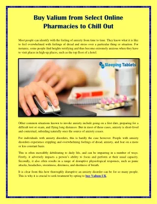 Buy Valium from Select Online Pharmacies to Chill Out