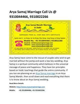 Arya Samaj Marriage Contact us 9310044466, 9310022266