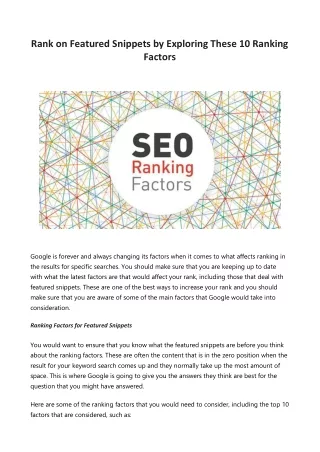 Rank on Featured Snippets by Exploring These 10 Ranking Factors