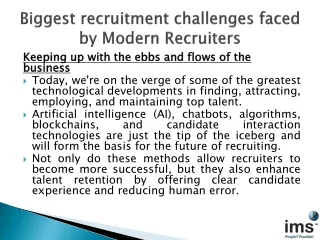 Biggest recruitment challenges faced by Modern Recruiters