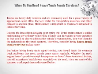 When Do You Need Heavy Truck Repair Services?