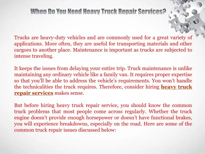 when do you need heavy truck repair services