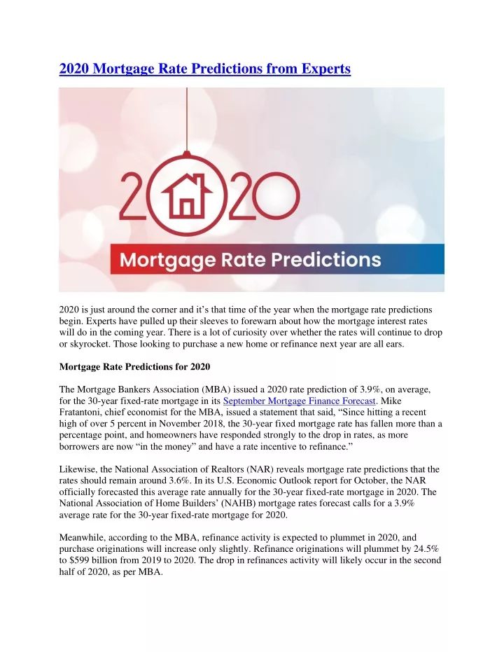 2020 mortgage rate predictions from experts