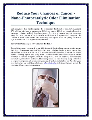 Reduce Your Chances of Cancer - Nano-Photocatalytic Odor Elimination Technique