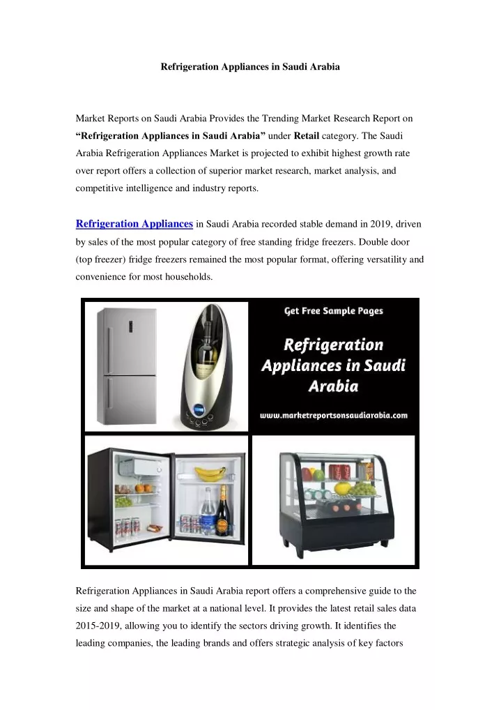 refrigeration appliances in saudi arabia