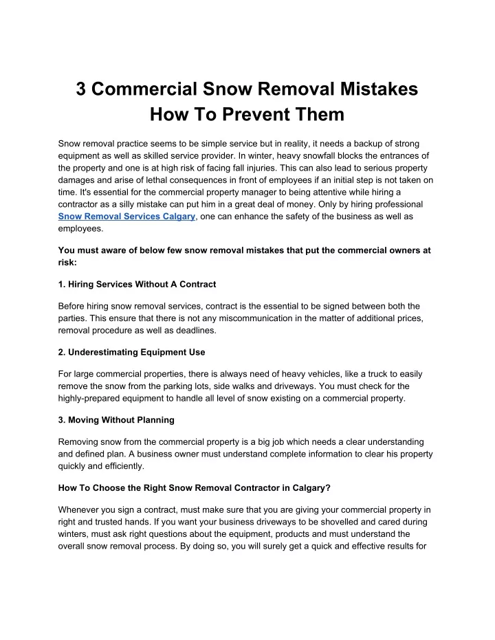 3 commercial snow removal mistakes how to prevent