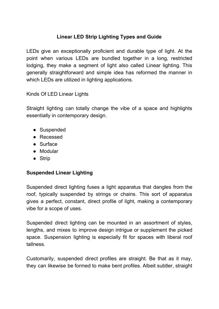 linear led strip lighting types and guide