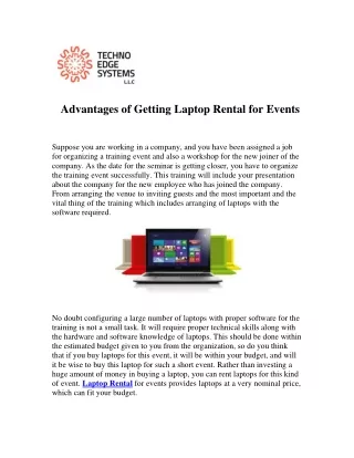 Advantages of Getting Laptop Rental for Events