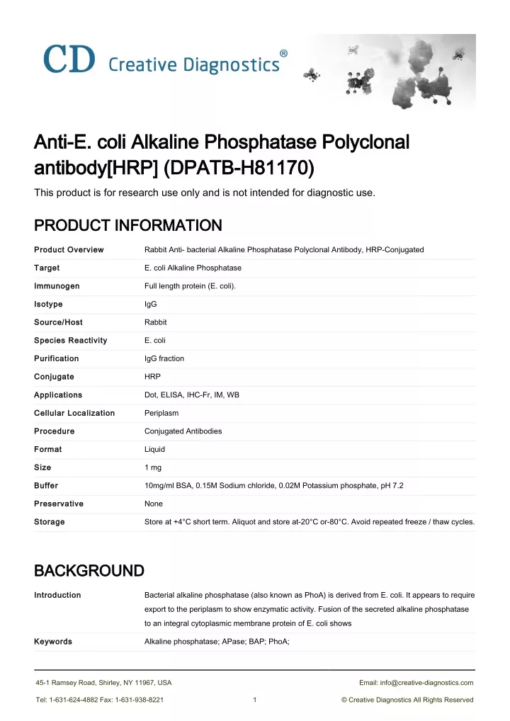 anti e coli alkaline phosphatase polyclonal anti