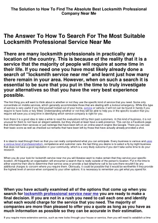 The Solution to How To Get The Absolute Best Locksmith Professional Company Close-by Me