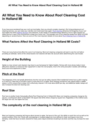 All What You Need to Know About Roof Cleaning Cost in Holland MI