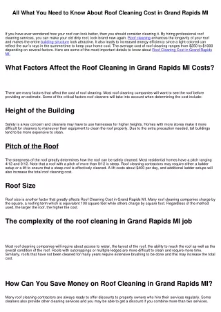 All What You Need to Know About Roof Cleaning Cost in Grand Rapids MI