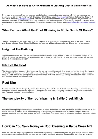All What You Need to Know About Roof Cleaning Cost in Battle Creek MI