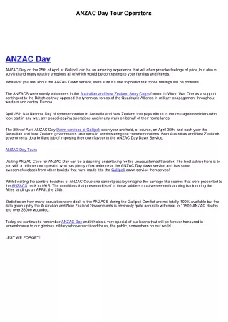 ANZAC Day Tour Operators