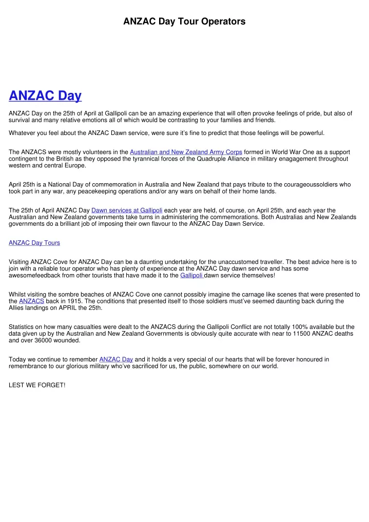 anzac day tour operators